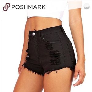 Black Distressed High Waisted Shorts